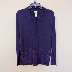 Napa Studio purple cardigan sweater floral embroidery Small EUC cottagecore